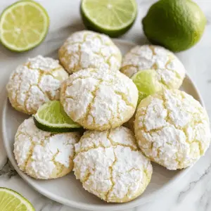 Brighten your dessert table with these Coconut Key Lime Crinkle Cookies! Infused with zesty key lime juice and shredded coconut, they offer a delightful burst of tropical flavor in every bite. These chewy cookies have a beautiful cracked sugar coating that makes them irresistibly adorable. Perfect for summer gatherings or just a sweet treat anytime. Save this recipe for your next baking adventure!