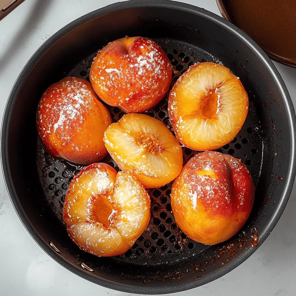 Get ready to enjoy the sweet, juicy flavors of air-fried peaches! This simple recipe brings out the natural sweetness of peaches with a delightful caramelized finish. Perfect for a quick dessert or a healthy snack, these air-fried peaches are delicious served with ice cream or yogurt. Save this easy recipe to impress your family at your next cookout or summer gathering!