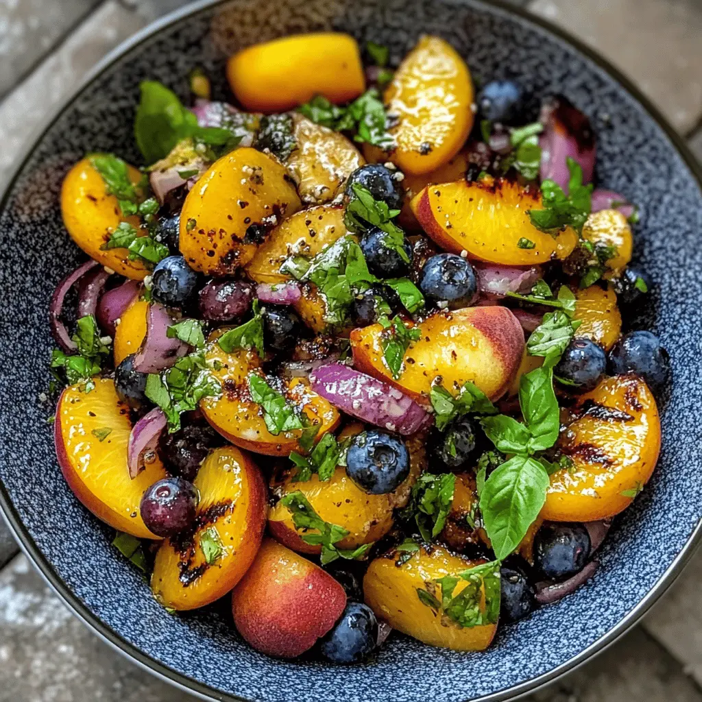 Brighten your day with this Grilled Peach Blueberry Salad! Juicy grilled peaches, fresh blueberries, and crisp greens come together for a delightful summer dish. Perfect for barbecues, picnics, or even a light weeknight dinner. Save this refreshing recipe and impress your guests with this sweet and tangy combination!