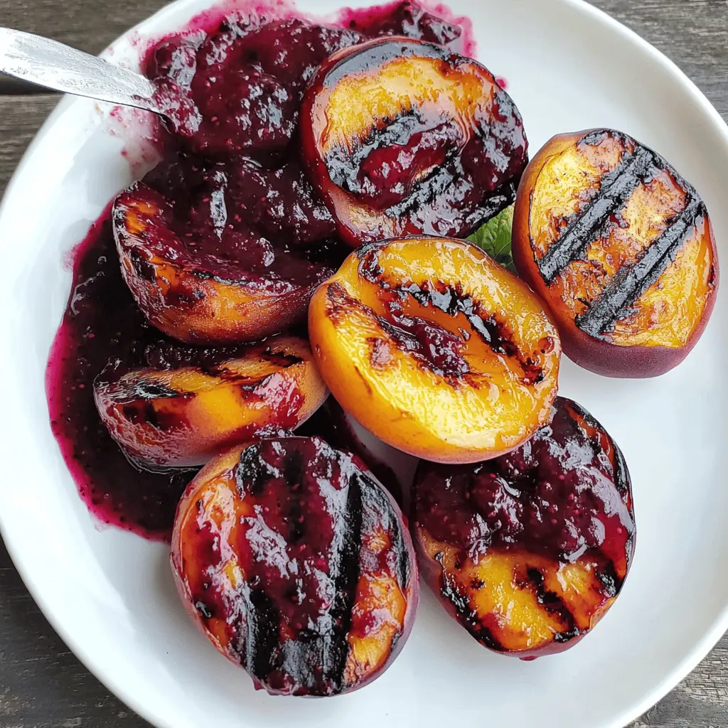 Transform your summer evenings with these juicy grilled peaches drizzled with rich blackberry sauce! This delightful dessert combines the sweetness of ripe peaches and tanginess of blackberries for a perfect balance. Ideal for sharing at BBQs or enjoying on your patio. Save this recipe to impress your guests or treat yourself! 🍑✨