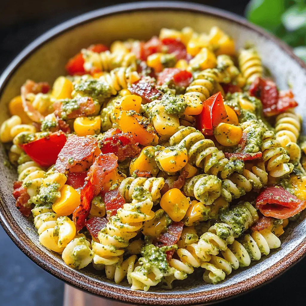 Easy Corn Pasta Salad With Bacon and Creamy Pesto