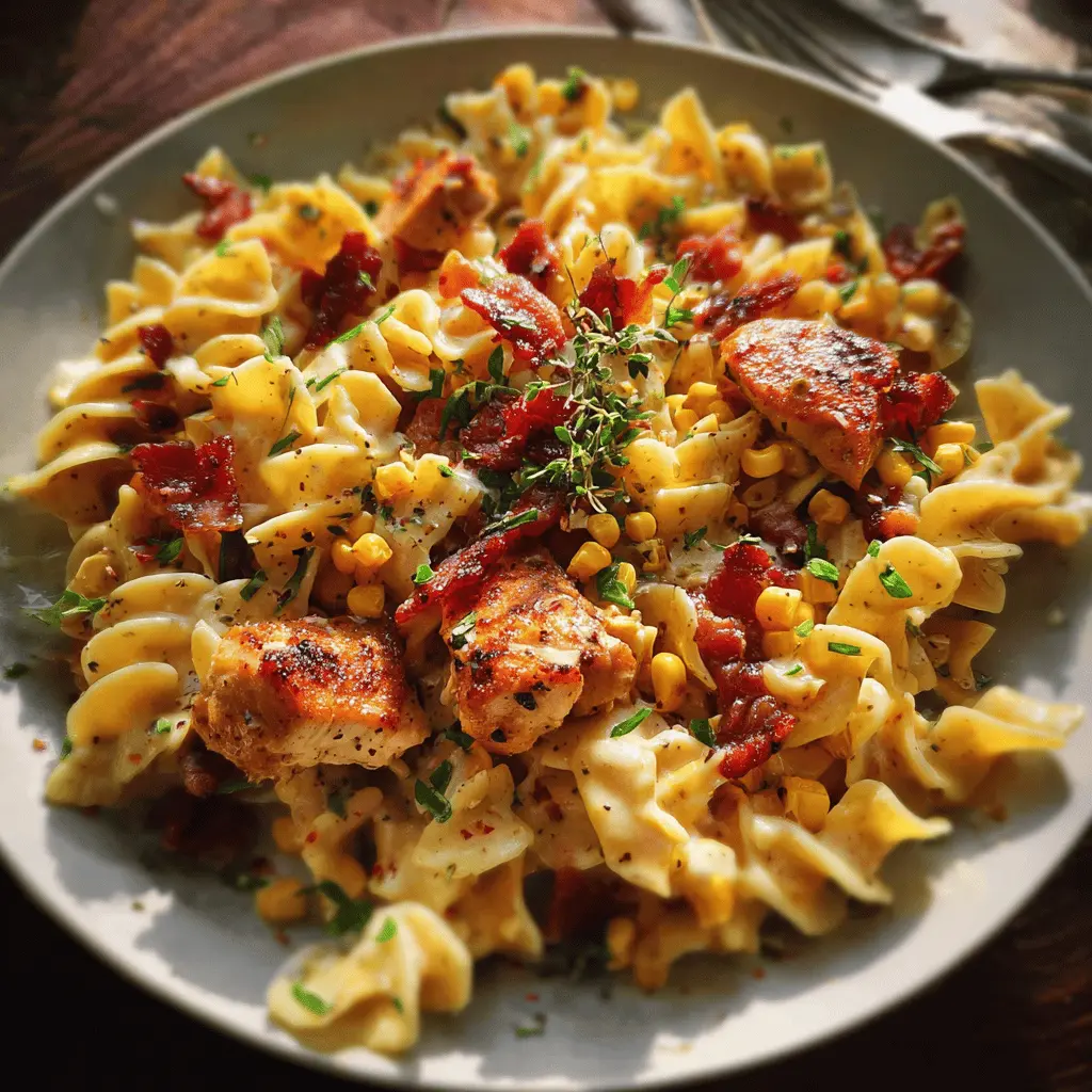 Creamy Chicken and Corn Pasta with Bacon Recipe