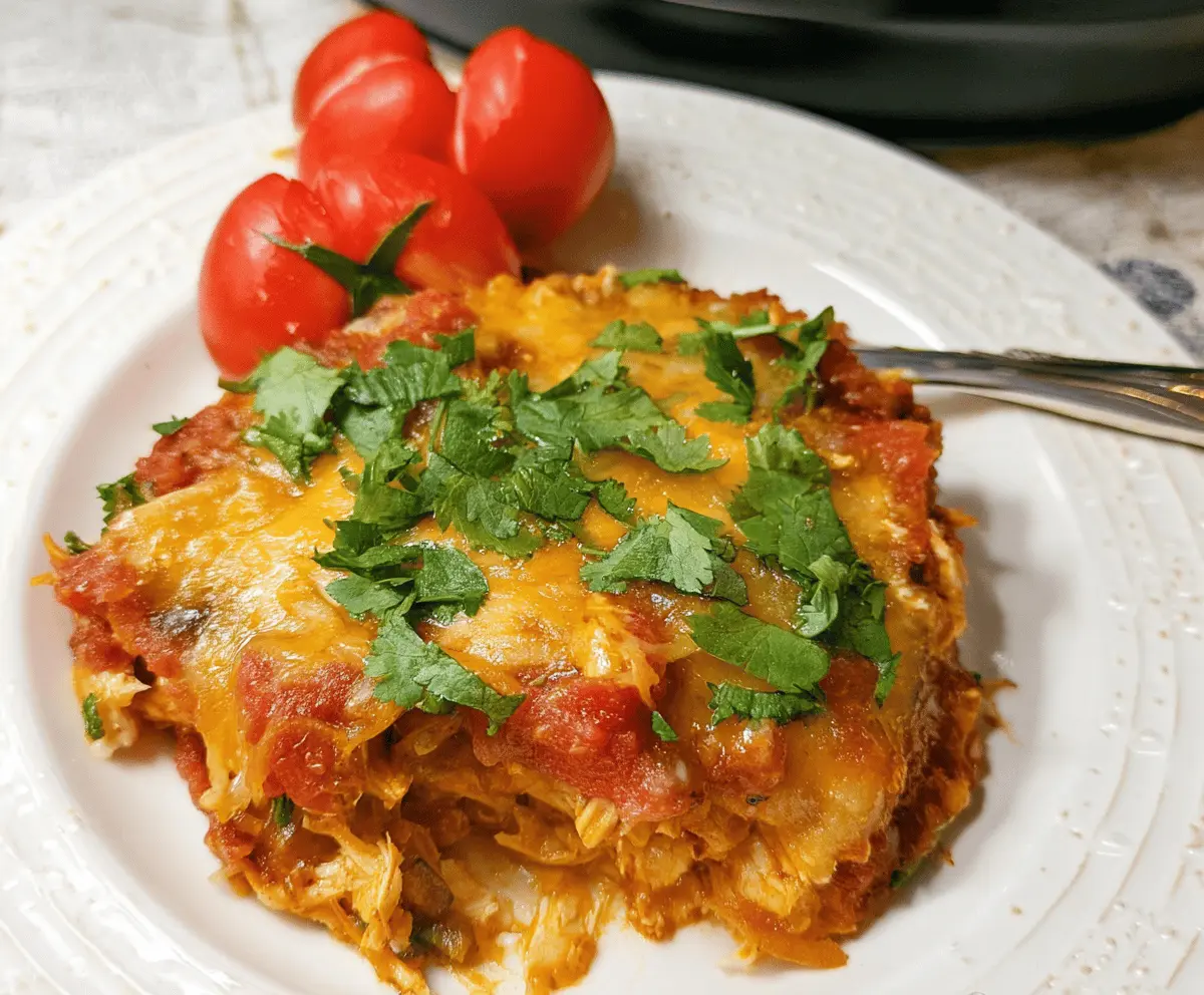 Easy Hearty Crockpot Chicken Enchilada Casserole