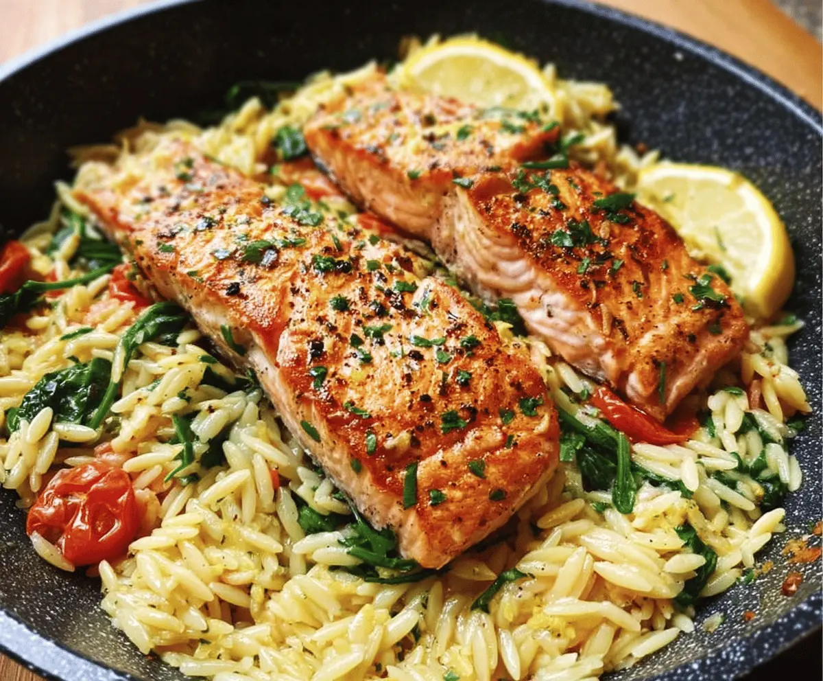 One Skillet Salmon with Easy Lemon Orzo