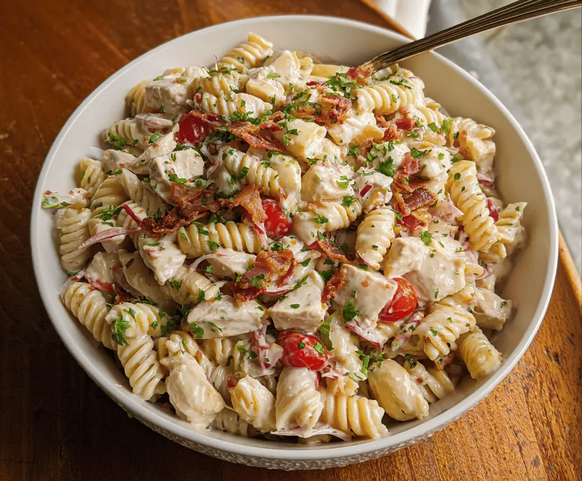 Easy Chicken Bacon Ranch Pasta Salad Recipe