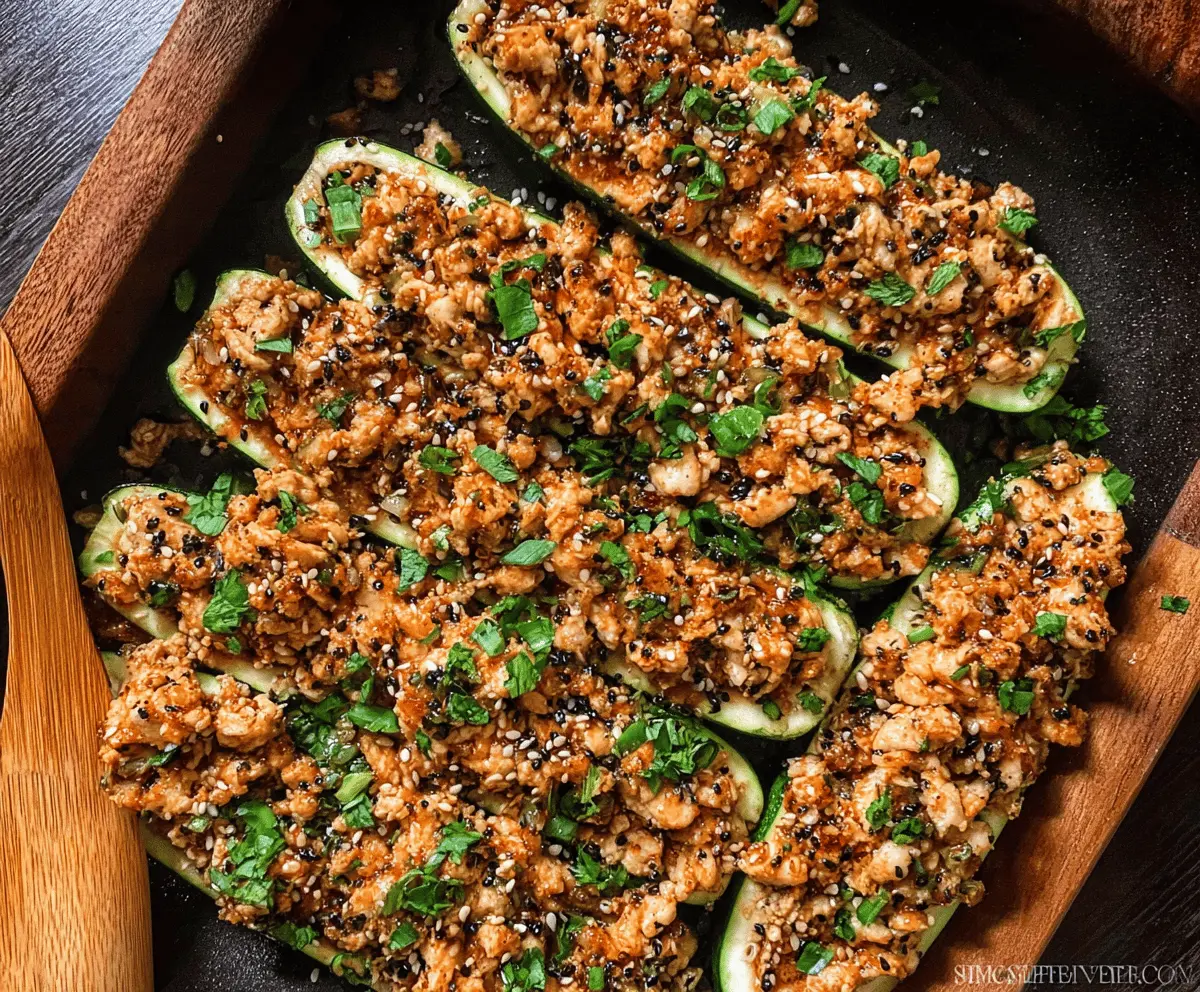Garlic Honey Sesame Chicken Zucchini Boats