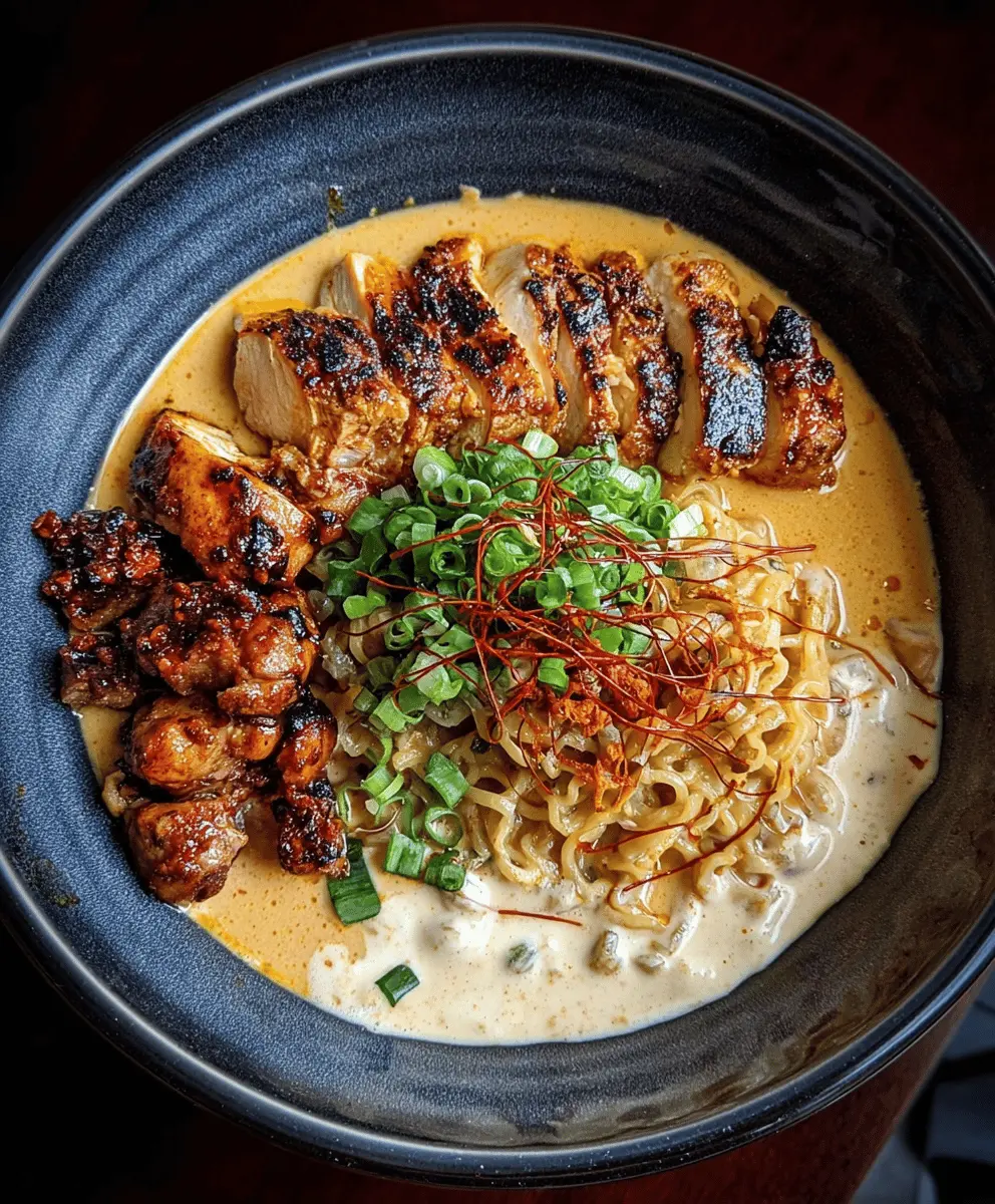 Fiery Chicken Ramen with Creamy Garlic Sauce