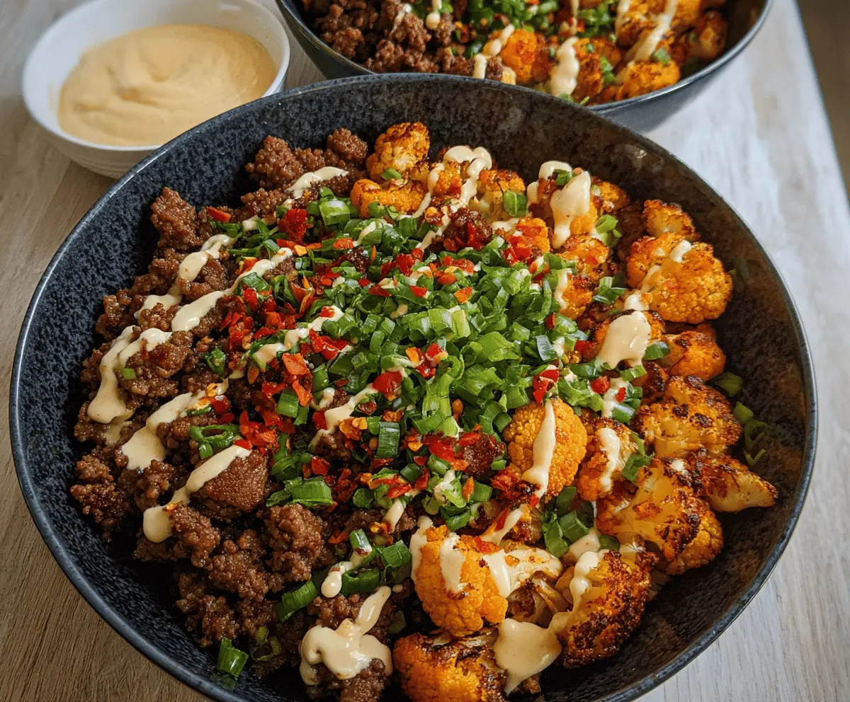 Crispy Chile Ground Beef and Cauliflower Bowls
