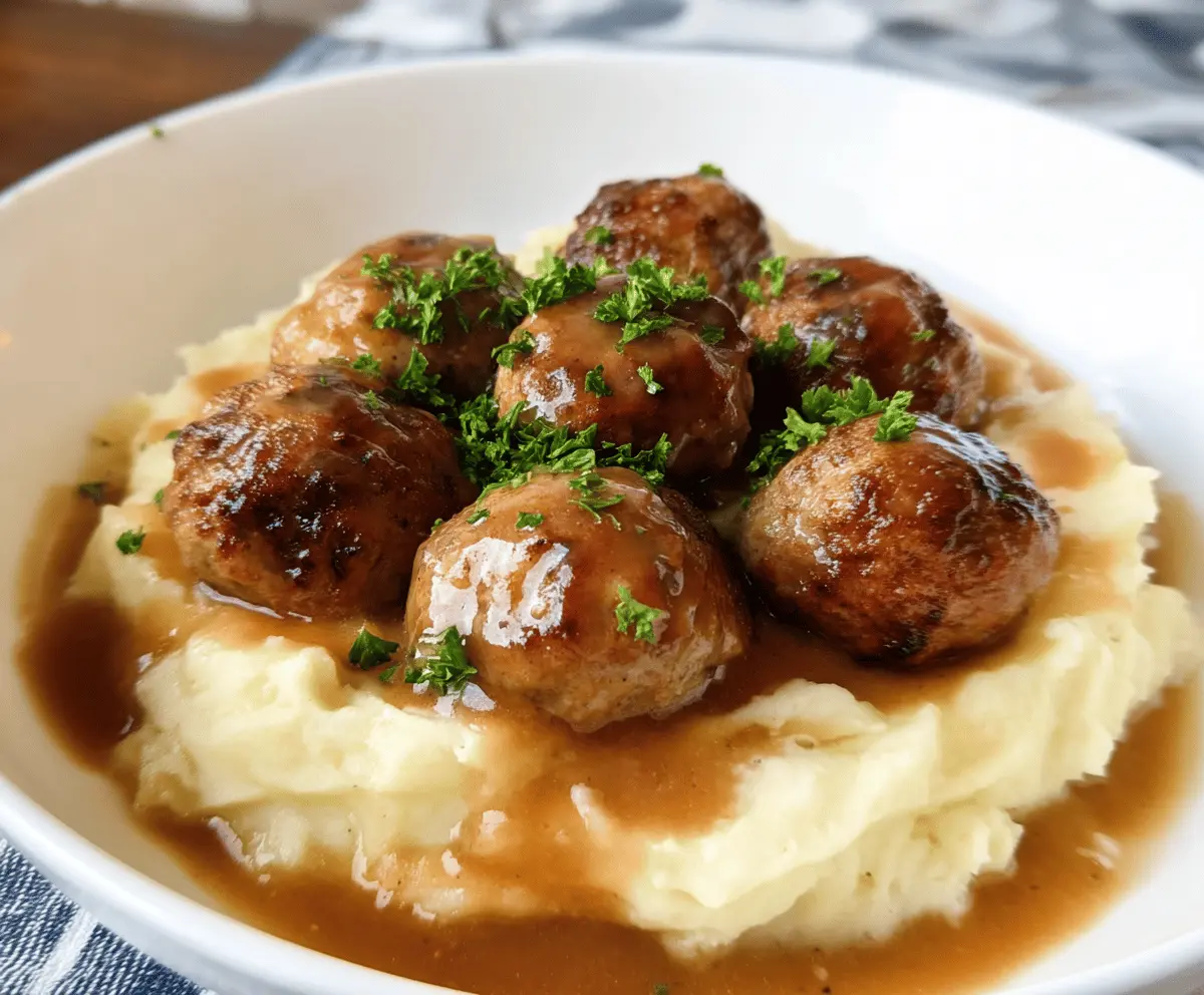 Easy Salisbury Steak Meatballs with Creamy Mashed Potatoes
