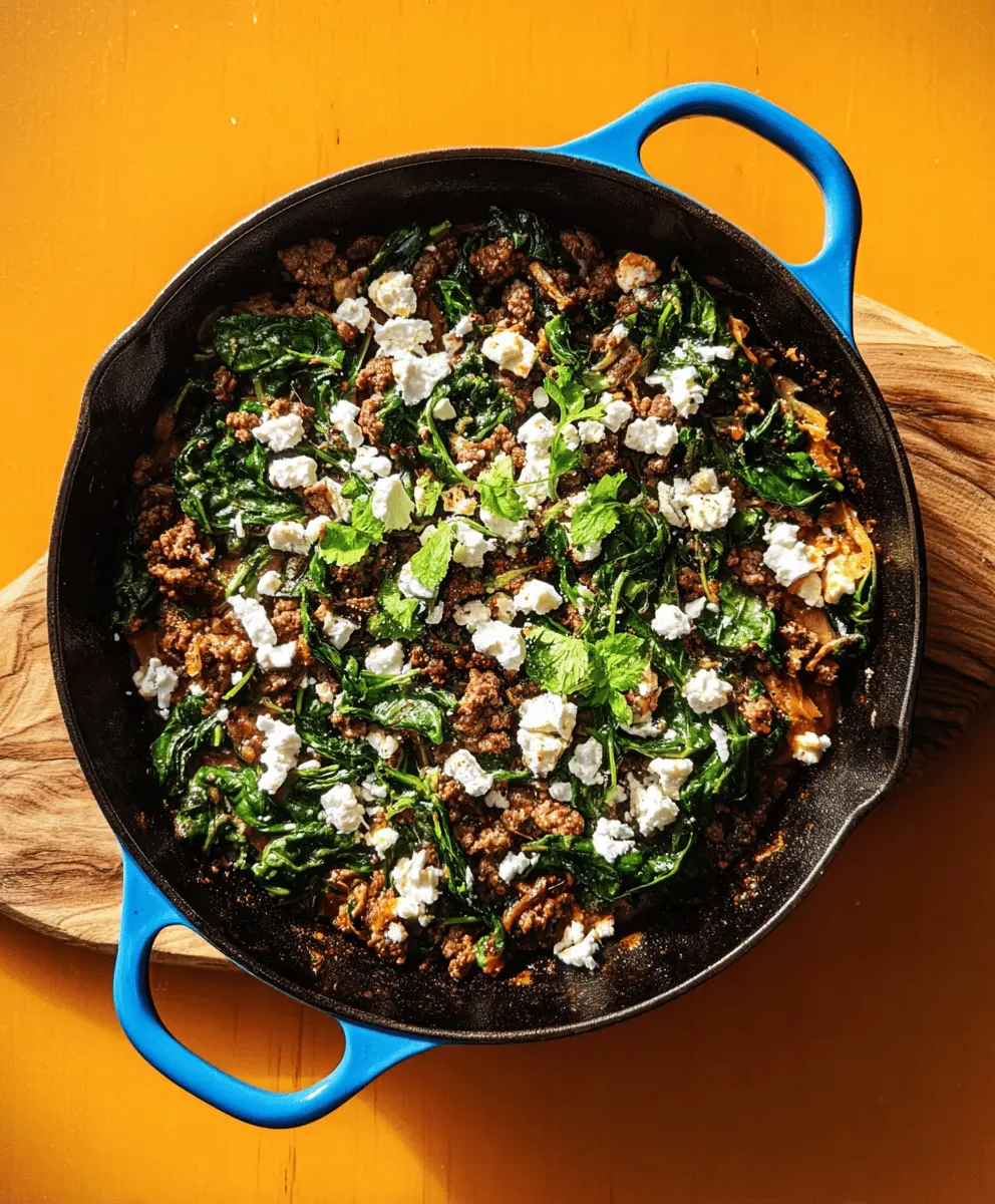 Easy Ground Beef and Spinach Skillet with Feta