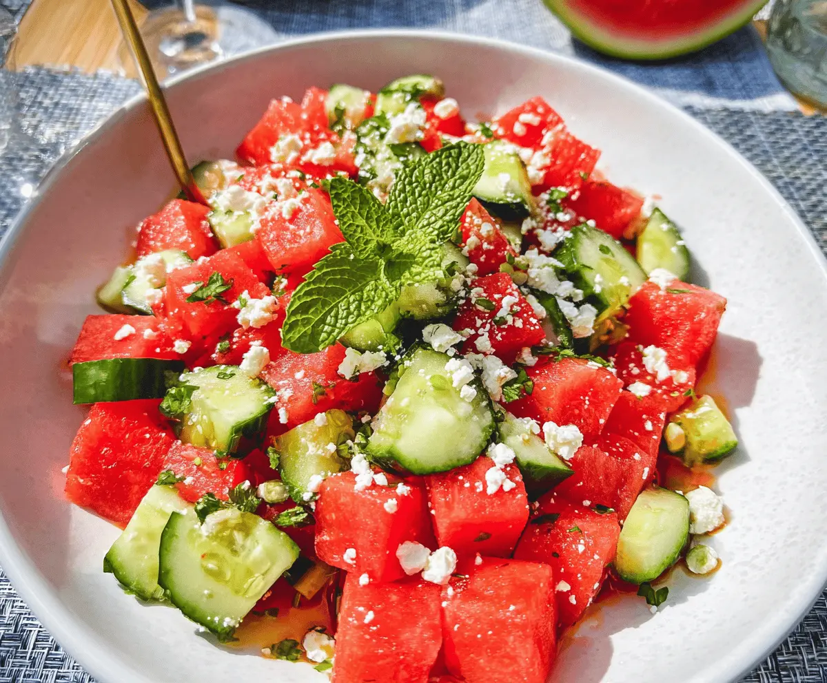 Refreshing Watermelon Cucumber Salad with Feta