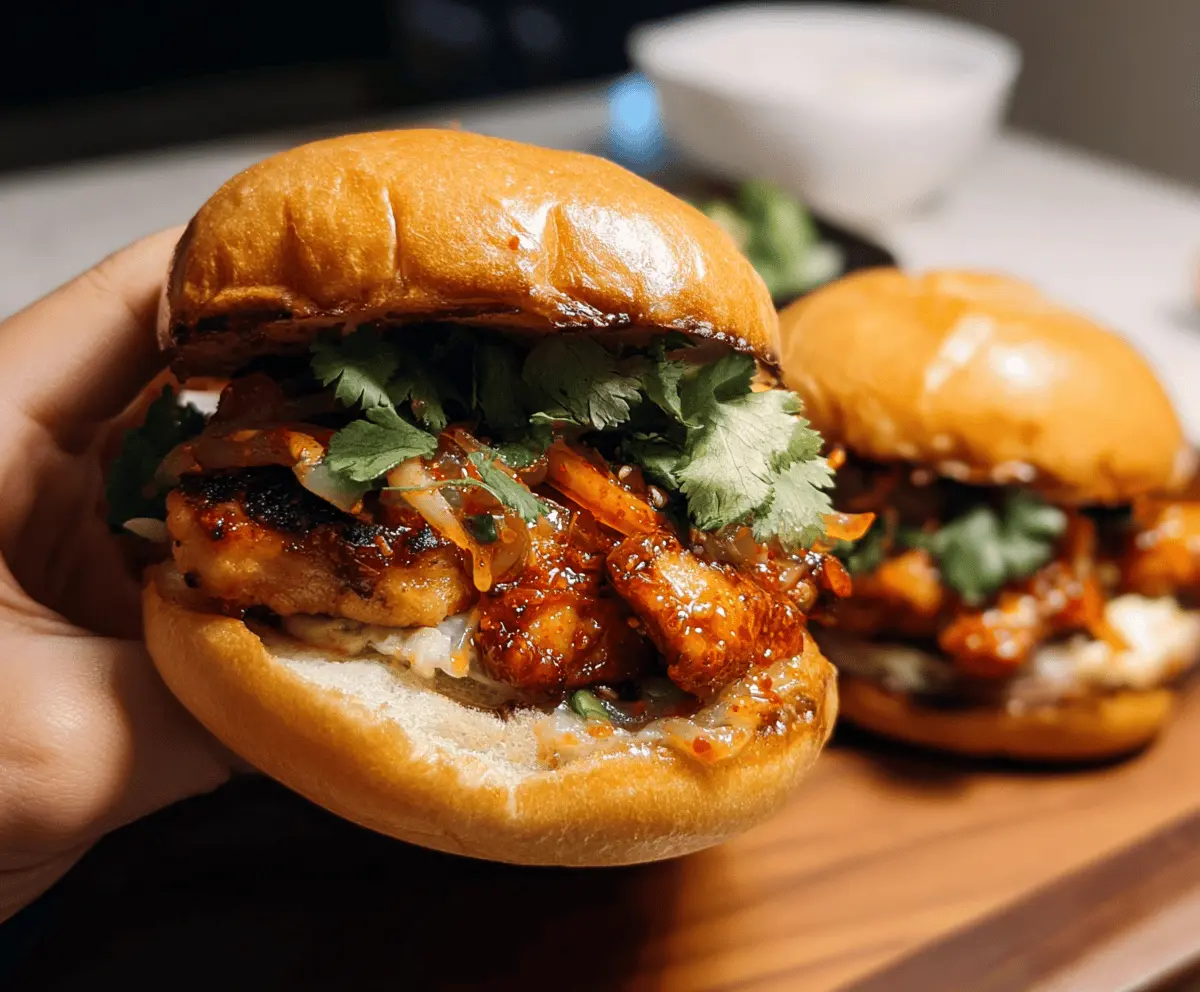 Spicy Gochujang Chicken Burgers with Kimchi Bacon Jam