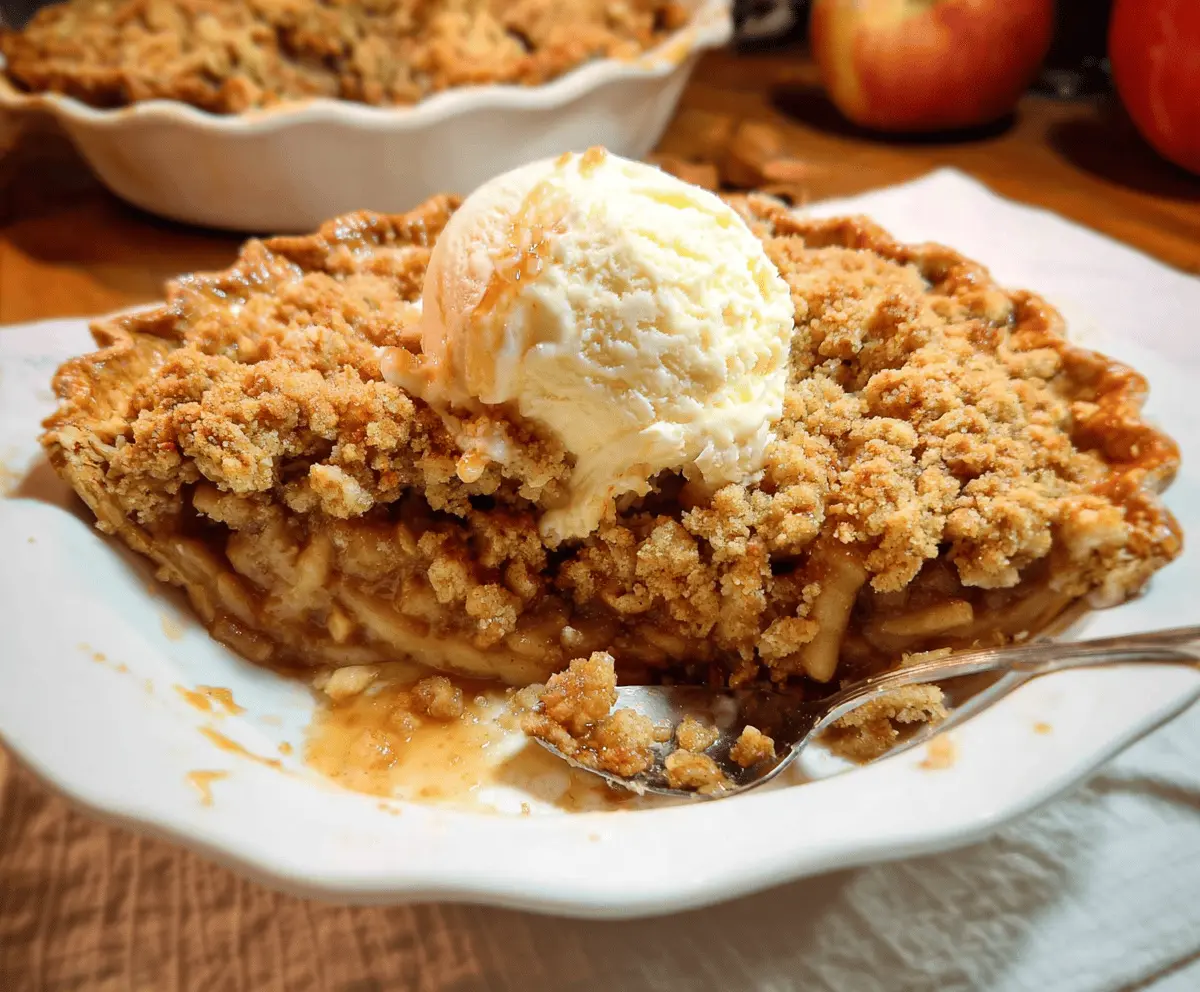 Delicious homemade apple crisp pie with golden crust and cinnamon-spiced apple filling, topped with crispy oatmeal streusel