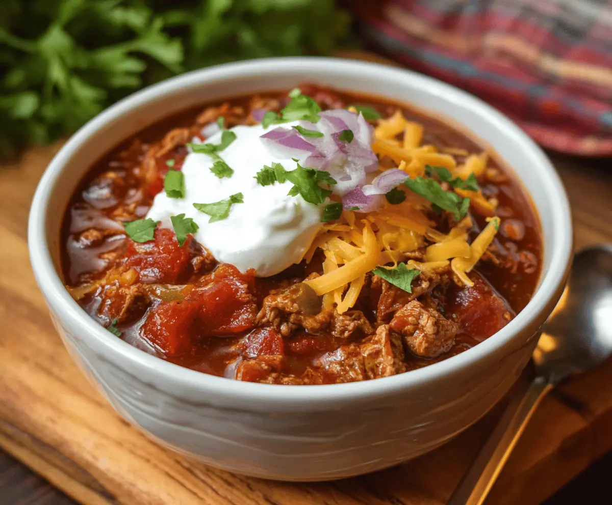 Hearty Crockpot Chili served in a bowl with toppings, ready to enjoy