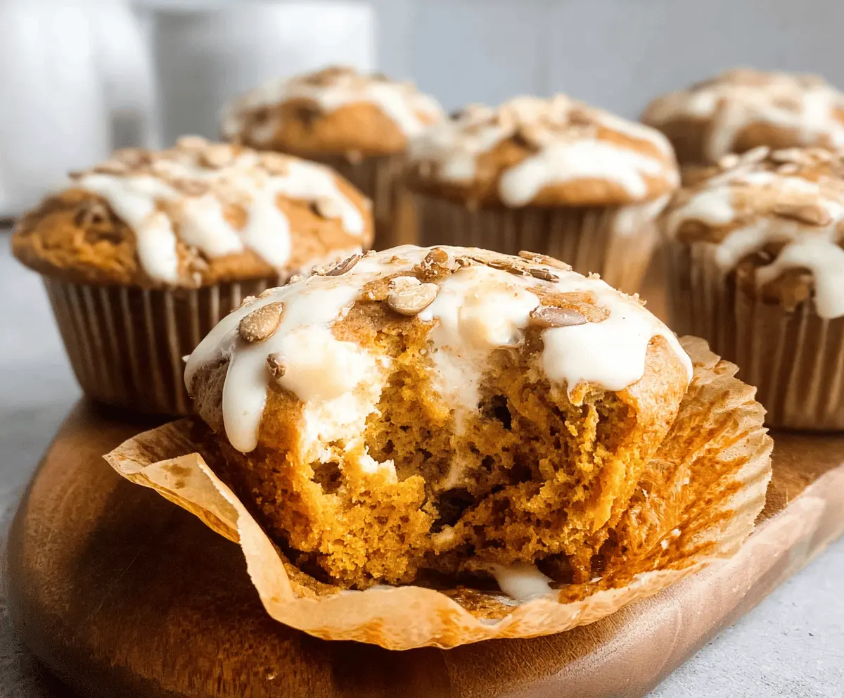 Delicious healthy pumpkin cream cheese muffins topped with cinnamon and walnuts, perfect for a cozy breakfast or snack.