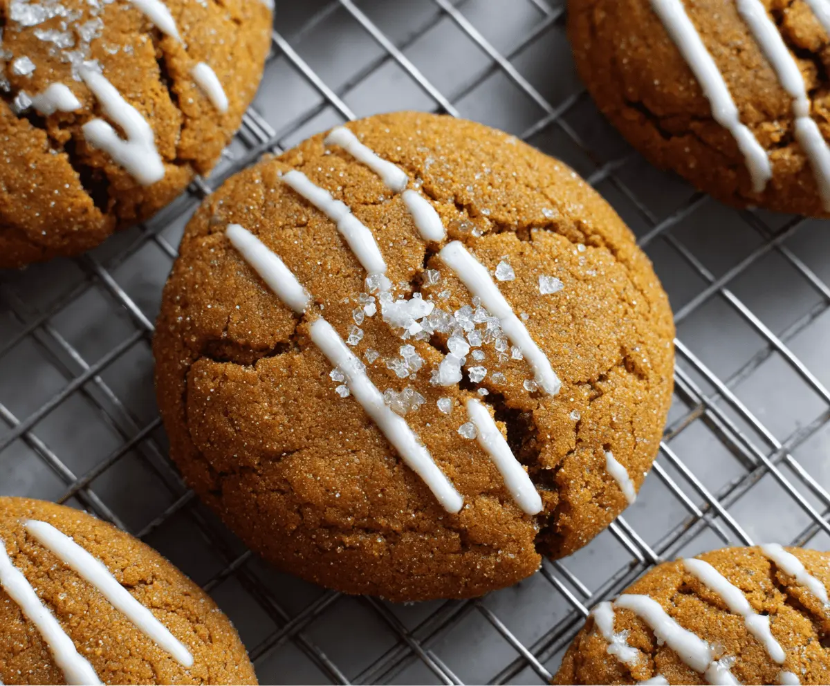 Delicious homemade pumpkin molasses cookies with a soft center and spiced cinnamon topping on a rustic plate