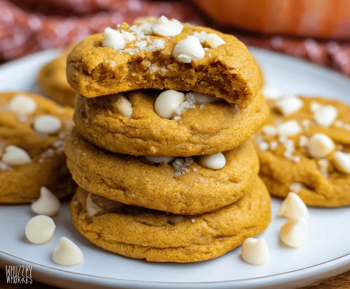Delicious homemade pumpkin white chocolate chip cookies on a baking sheet, perfect for fall desserts and seasonal treats