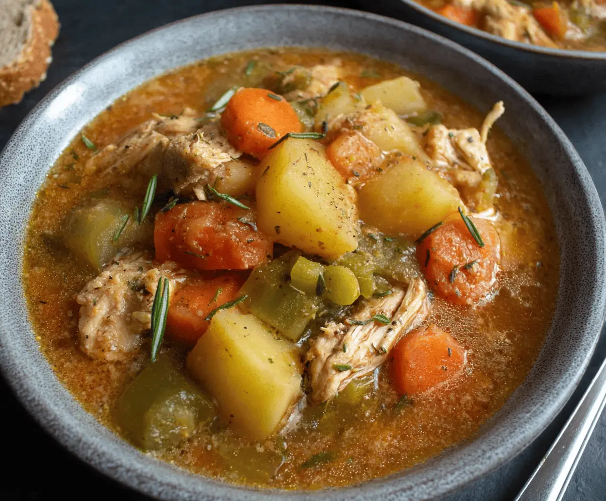 Creamy and hearty slow cooker chicken stew with vegetables, perfect for a comforting meal