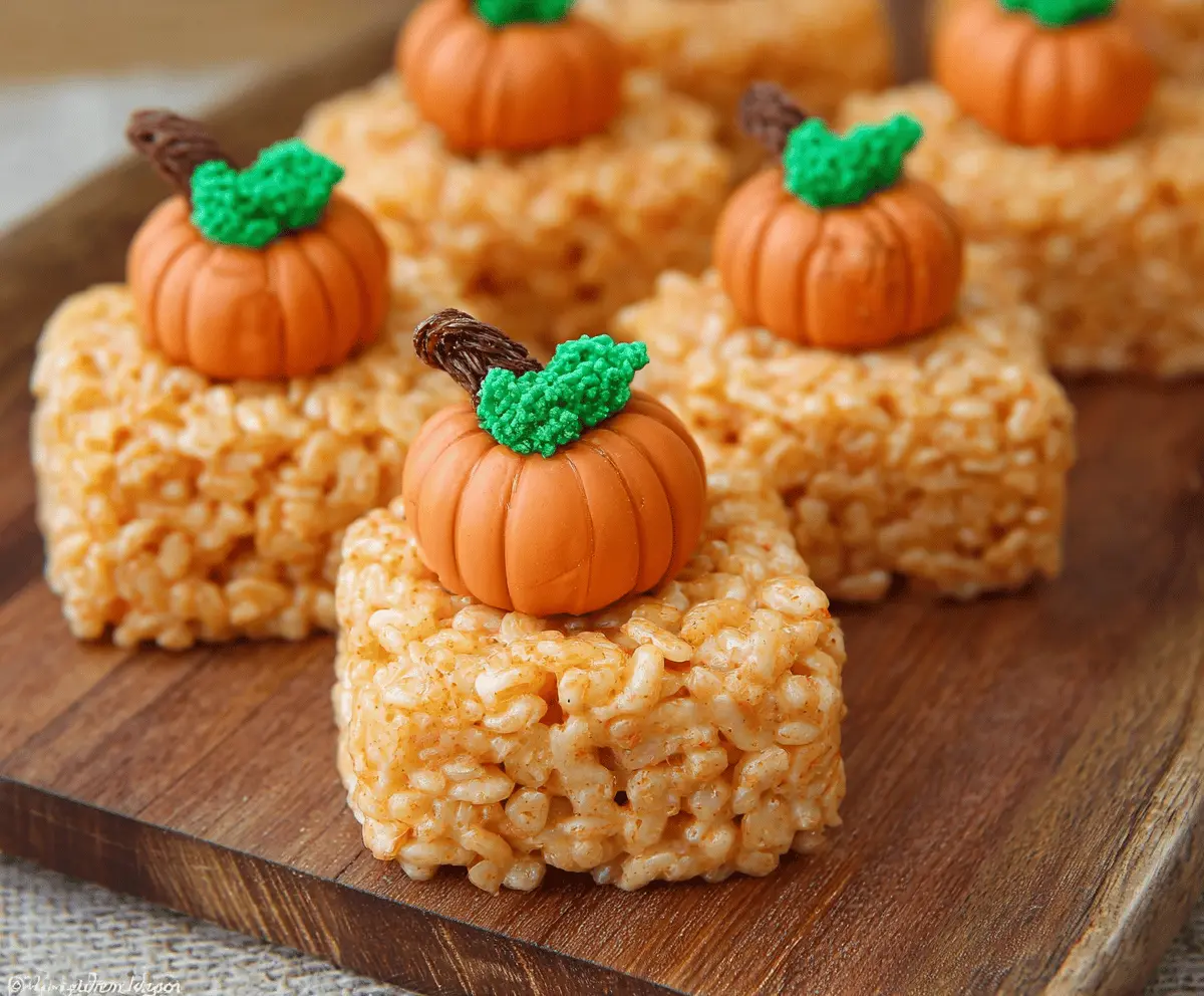 Delicious homemade Pumpkin Rice Krispie Treats topped with a sprinkle of cinnamon and orange zest, perfect for fall snacking